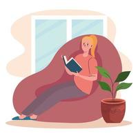 woman reading in couch vector