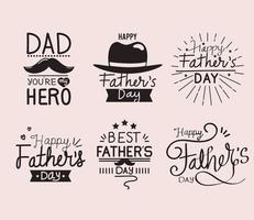 six fathers days letterings vector