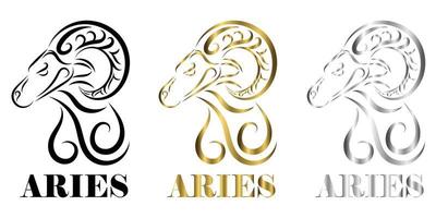 Line vector logo of sheep head Aries zodiac