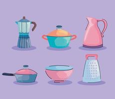 cookware six icons vector