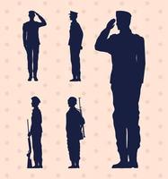 cinco soldados militares vector