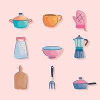 utensilios de cocina nueve iconos vector