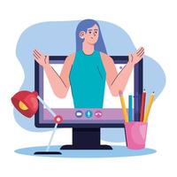 woman teaching desktop vector