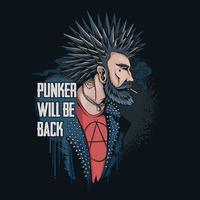 The punker man smokes his hair spikes and wears a spiked rocker jacket he returns to the world to save the earth vector