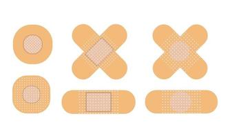 Medical patch set of illustrations. Antiseptic patch. Flat vector illustration isolated on a white background.