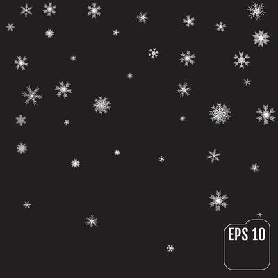 Black background with white snowflakes vector illustration