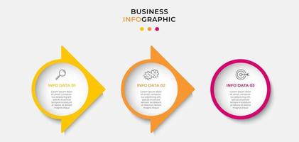 Plantilla de negocio de diseño infográfico vectorial con iconos y 3 opciones o pasos que se pueden utilizar para presentaciones de diagrama de proceso banner de diseño de flujo de trabajo vector