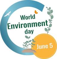 World Environment Day With flowers and animals on a circle vector