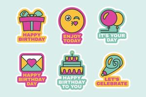 Birthday Stickers Set Colorful Event Labels Flat vector