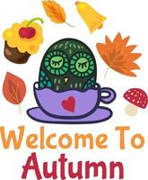 Welcome to autumn cute seasonal sticker design vector