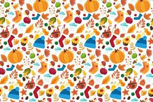 Autumn pattern with cute fall symbols ornament vector