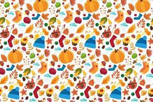 Autumn pattern with cute fall symbols ornament vector