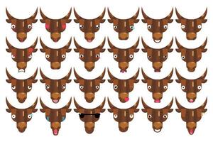 Emoji set bull faces happy smiling cows head signs isolated emotion vector