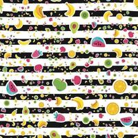 Exotic fruits on stripes seamless pattern vector