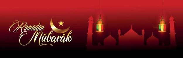 Ramadan kareem islamic festival celebration banner with islamic mosque vector