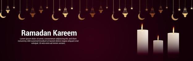 Ramadan kareem realistic golden lantern and moon vector