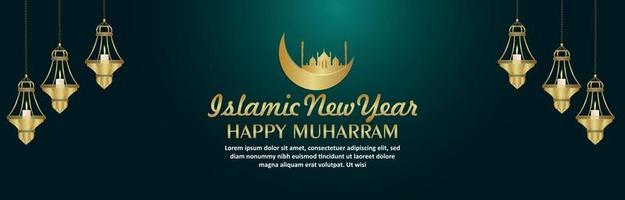 Creative vector islamic lantern for happy muharram celebration banner