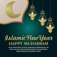 Islamic new year celebration greeting card with islamic lantern vector