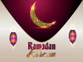 Ramadan kareem invitation background with golden moon and lantern vector