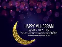 Happy muharram celebration greeting card with golden moon vector