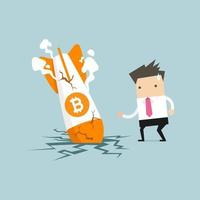 empresario con accidente de cohete bitcoin volando hacia abajo vector