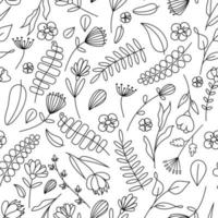 Vector graphics of seamless floral pattern background in doodle style  Stylish background with flowers and leaves