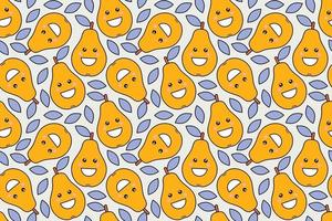 Happy kawaii fruits prints for kids Cute seamless pattern with smiley pears in cartoon style vector