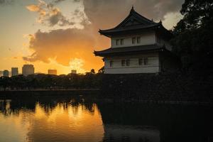 Sunset at Edo castle in Tokyo, Japan in winter photo