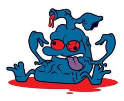 Cartoon character of bad lung attacked by virus and bleeding vector