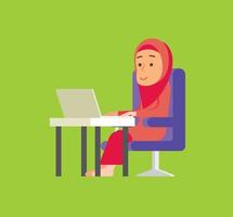 Mujer musulmana con hijab trabajar desde casa en un nuevo estilo de vida normal vector