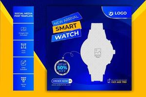Social media square post template design for smart watch sale vector