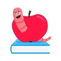 Worm with apple cartoon character icon sigh Worm with face expression smiling vector