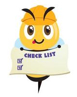 Flat design of worker bee holding a sheet of check list paper vector