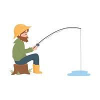 pescador sentado pescando vector