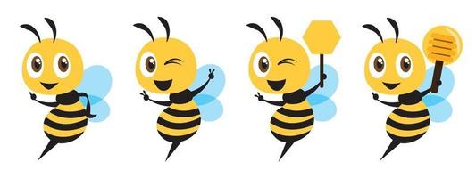 diseño gordo de abeja con diferentes poses y expresiones faciales vector