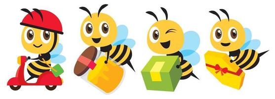 Flat design of cartoon cute bee deliver product set vector