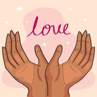 hands lifting love word vector