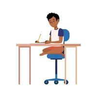 afro schoolboy writing vector