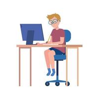 schoolboy in desktop vector