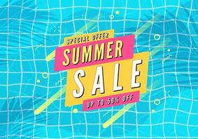 Summer sale banner Swimming pool with palm leaves shadow top view background vector