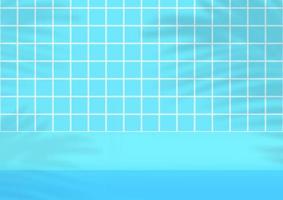 Empty studio blue tiles background with palm leaves shadow for product display vector