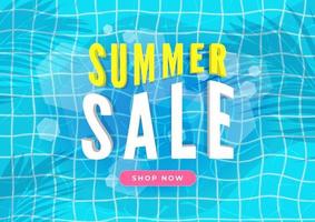 Summer sale banner Swimming pool with palm leaves shadow top view background vector