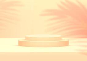 Empty podium studio orange background with palm leaves for product display vector