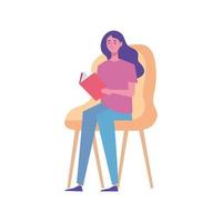 female reader reading book seated in chair vector