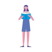 female reader standing reading book character vector