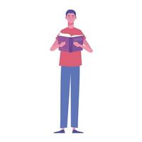 male reader reading book standing character vector