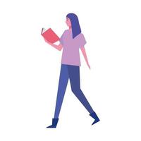 female reader reading book standing character vector