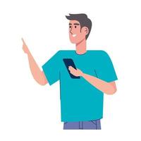 man using smartphone standing character vector