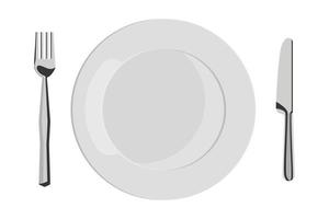 Empty white plate with fork and knife in flat design vector