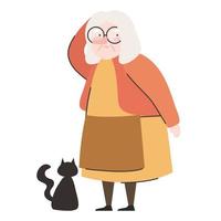 lindo miembro de la abuela con personaje de gato pequeño vector